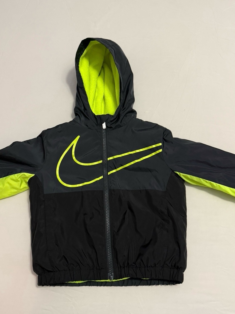 Nike Kids Black Jacket with Neon Green Accents Hooded Windbreaker